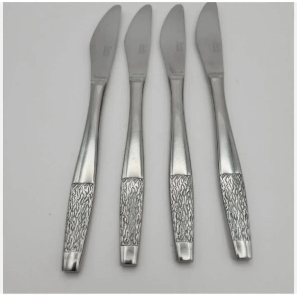 Vintage Amefa Holland Stainless Steel Dinner Knife Lot of 4 Knives Prestige Rare